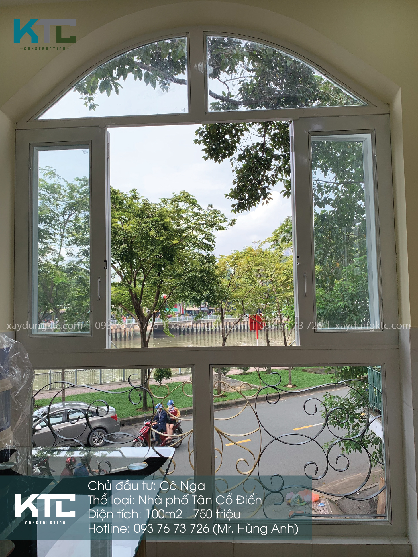 khung cửa sổ cong có view nhìn thẳng ra sông Thị Nghè