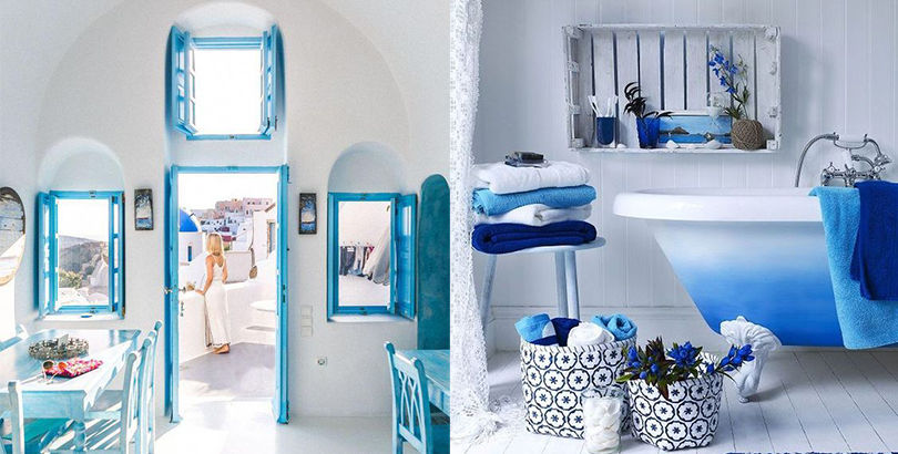 Sự kết hợp hai gam màu xanh - trắng tạo nên sự nổi bật cho phong cách Santorini 